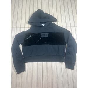 Victoria’s Secret Cropped Hoodie Black Velour Laced Arms XS Active Casual